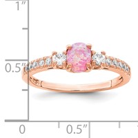 Sterling Silver Rose-tone Created Pink Opal and CZ Ring view 5