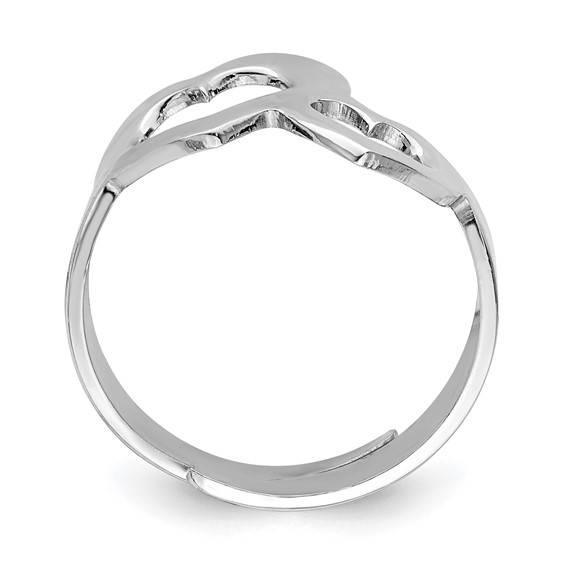 Sterling Silver Rhodium-plated Two Hearts Adjustable Ring