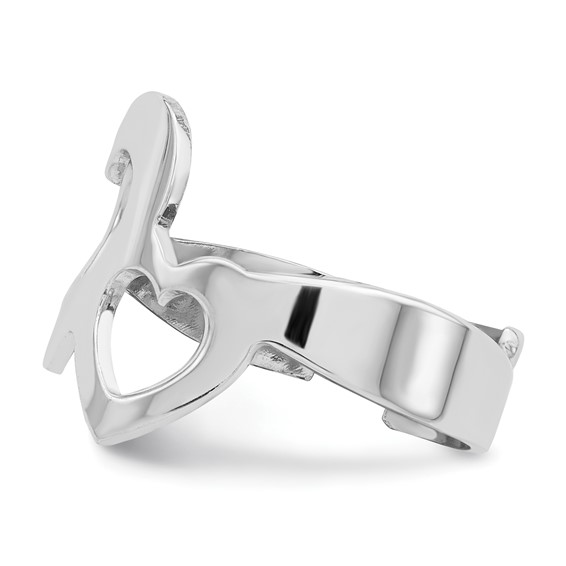 Sterling Silver Rhodium-plated Two Hearts Adjustable Ring