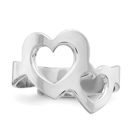 Sterling Silver Rhodium-plated Two Hearts Adjustable Ring