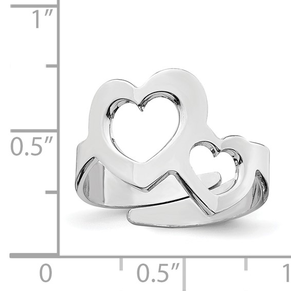 Sterling Silver Rhodium-plated Two Hearts Adjustable Ring