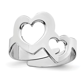 Sterling Silver Rhodium-plated Two Hearts Adjustable Ring