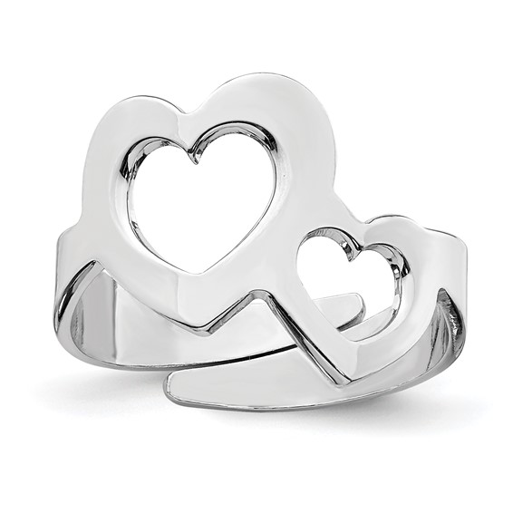 Sterling Silver Rhodium-plated Two Hearts Adjustable Ring