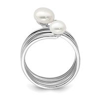 Sterling Silver Rhodium-plated 5-7mm White Button Freshwater Cultured Pearl and CZ Adjustable Ring view 2