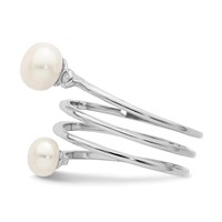 Sterling Silver Rhodium-plated 5-7mm White Button Freshwater Cultured Pearl and CZ Adjustable Ring view 3