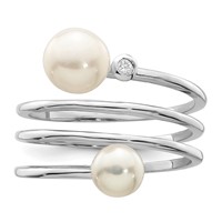 Sterling Silver Rhodium-plated 5-7mm White Button Freshwater Cultured Pearl and CZ Adjustable Ring view 5