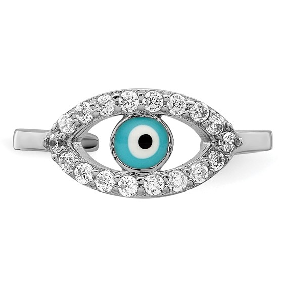 Sterling Silver Rhodium-plated Enameled & CZ Eye Toe Ring