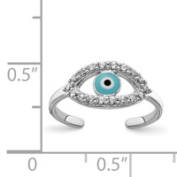 Sterling Silver Rhodium-plated Enameled & CZ Eye Toe Ring view 4