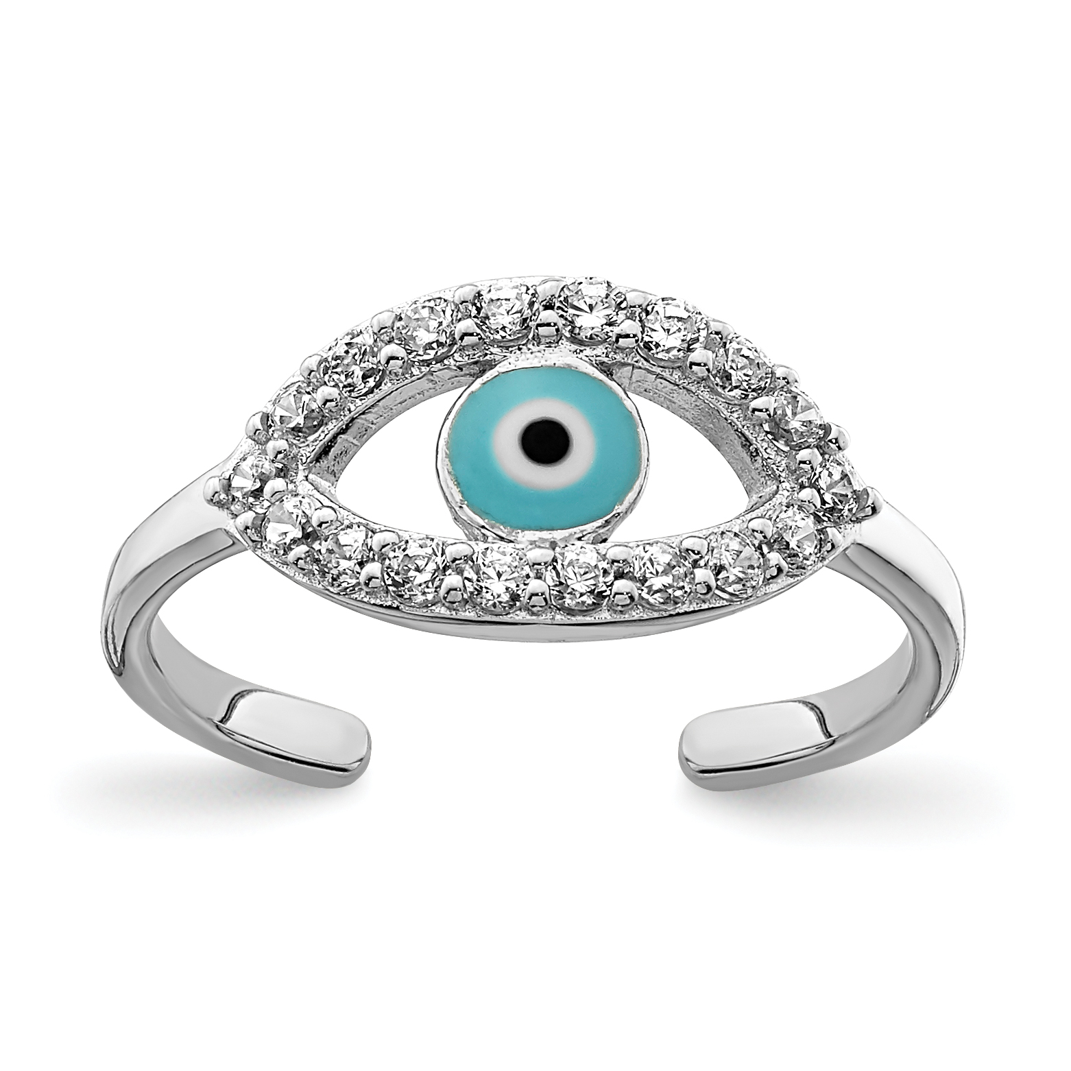 Sterling Silver Rhodium-plated Enameled & CZ Eye Toe Ring (QR7163)