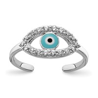 Sterling Silver Rhodium-plated Enameled & CZ Eye Toe Ring view 1