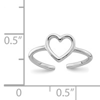 Sterling Silver Rhodium-plated Polished Heart Toe Ring view 4