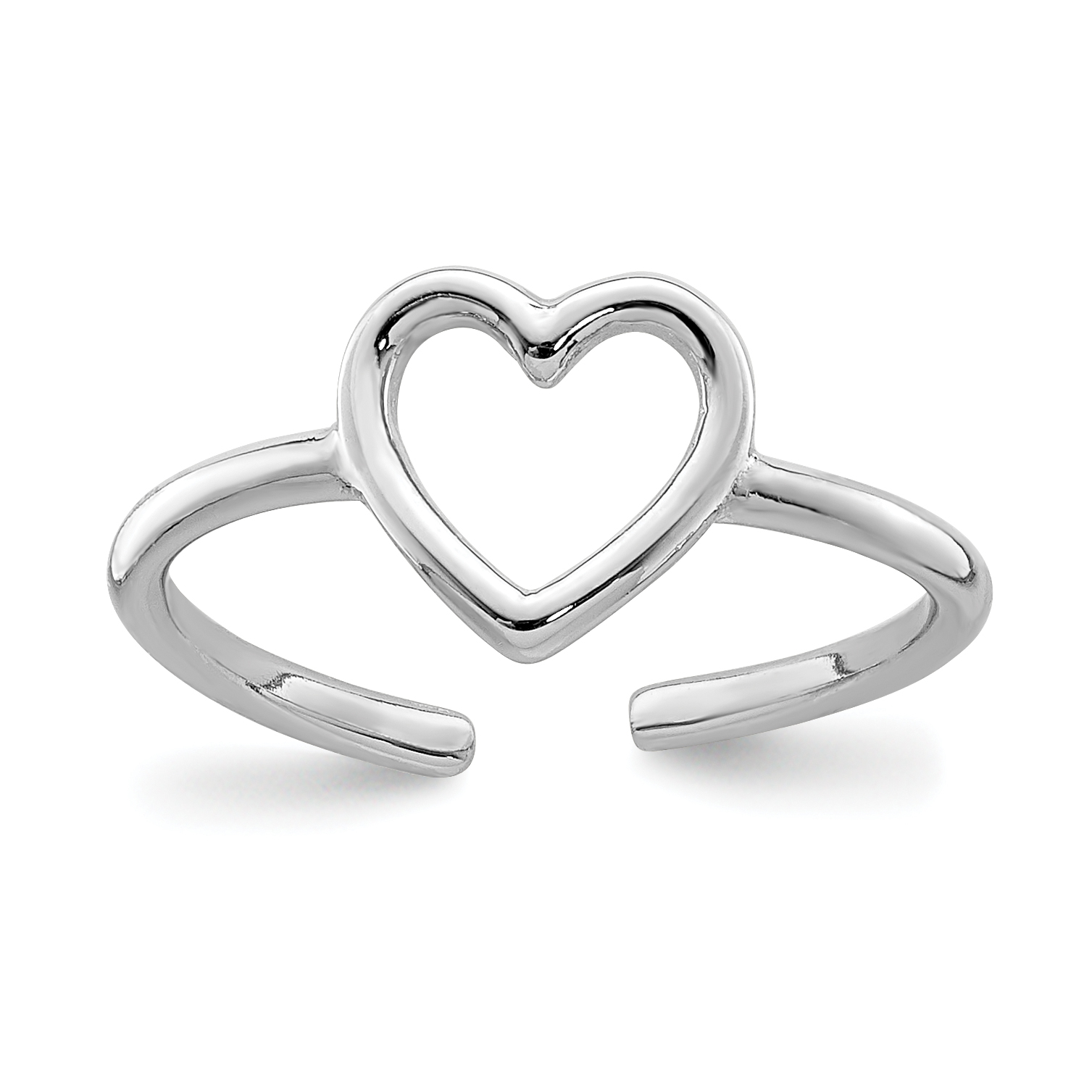 Sterling Silver Rhodium-plated Polished Heart Toe Ring (QR7164)