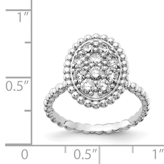 Sterling Shimmer Sterling Silver Rhodium-plated 10 Stone CZ Oval Beaded Ring