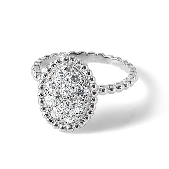 Sterling Shimmer Sterling Silver Rhodium-plated 10 Stone CZ Oval Beaded Ring