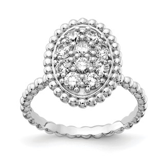 Sterling Shimmer Sterling Silver Rhodium-plated 10 Stone CZ Oval Beaded Ring