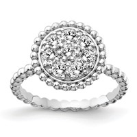 Sterling Shimmer Sterling Silver Rhodium-plated 8 Stone CZ Round Beaded Ring view 1