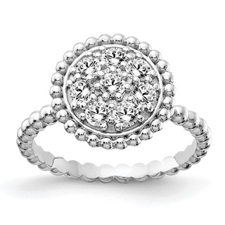 Sterling Shimmer Sterling Silver Rhodium-plated 8 Stone CZ Round Beaded Ring
