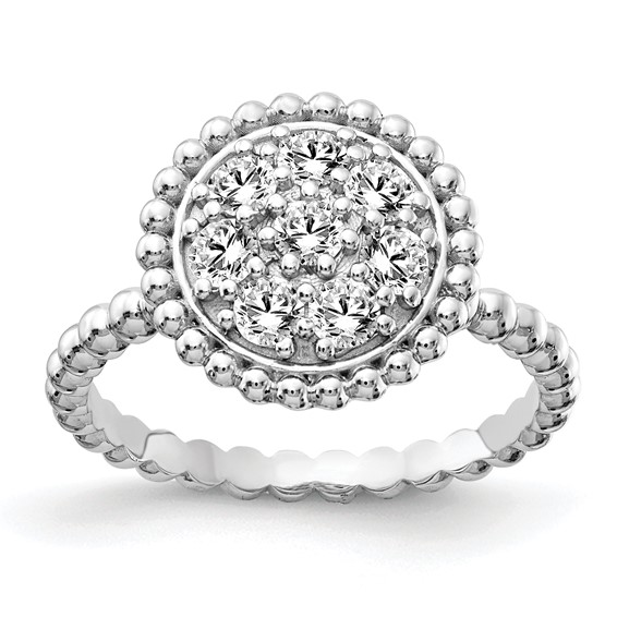 Sterling Shimmer Sterling Silver Rhodium-plated 8 Stone CZ Round Beaded Ring
