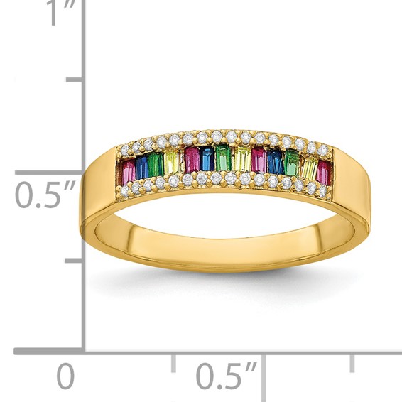 Prizma Sterling Silver Gold-tone 14K Flash Gold-plated Colorful Baguette and White CZ Ring