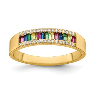 Prizma Sterling Silver Gold-tone 14K Flash Gold-plated Colorful Baguette and White CZ Ring