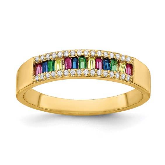 Prizma Sterling Silver Gold-tone 14K Flash Gold-plated Colorful Baguette and White CZ Ring