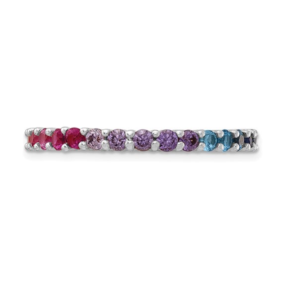 Prizma Sterling Silver Rhodium-plated Colorful CZ Eternity Band Ring