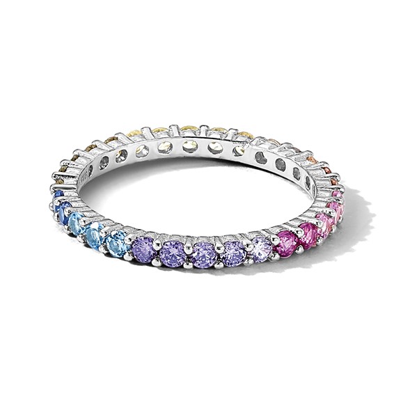 Prizma Sterling Silver Rhodium-plated Colorful CZ Eternity Band Ring