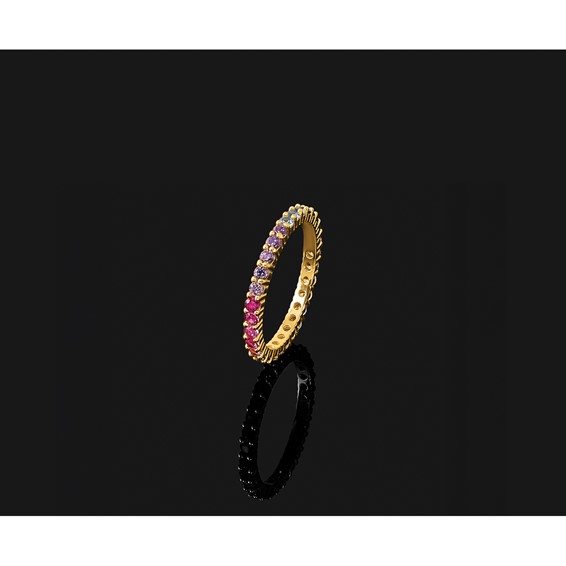 Prizma Sterling Silver Gold-tone 14K Flash Gold-plated Colorful CZ Eternity Band Ring