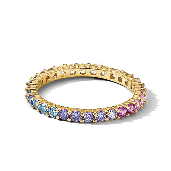 Prizma Sterling Silver Gold-tone 14K Flash Gold-plated Colorful CZ Eternity Band Ring