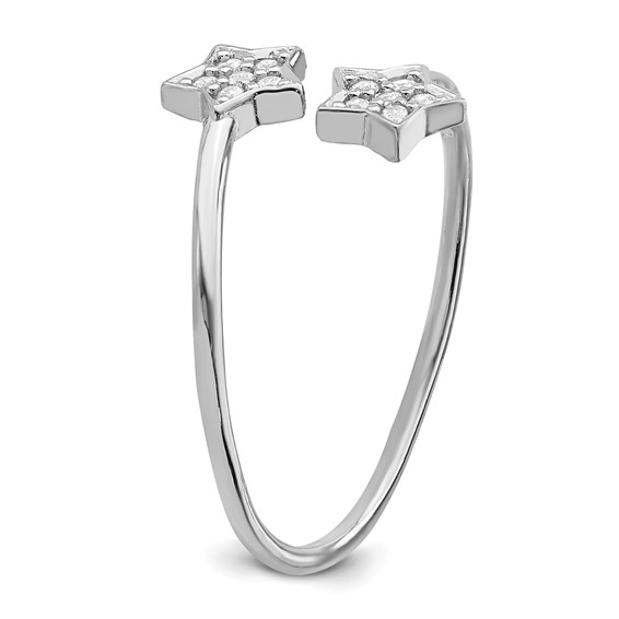 Sterling Silver Rhodium-Plated CZ Stars Bypass Adjustable Ring