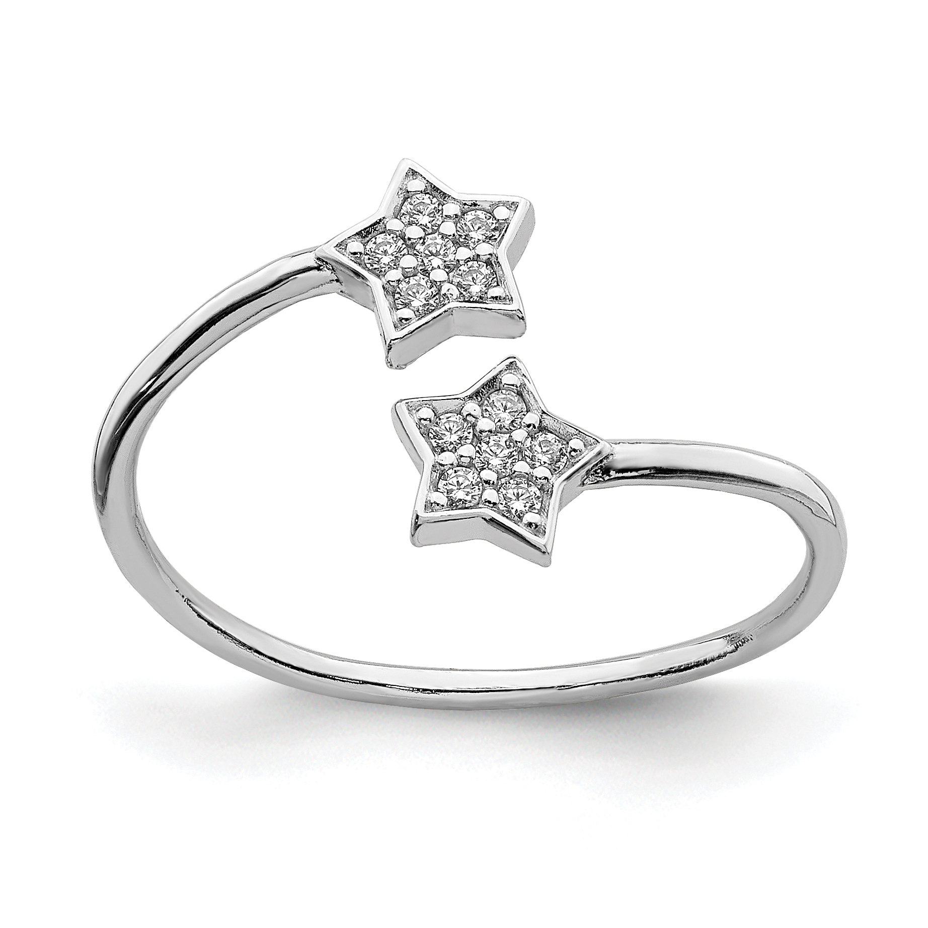 Sterling Silver Rhodium-Plated CZ Stars Bypass Adjustable Ring (QR7181)