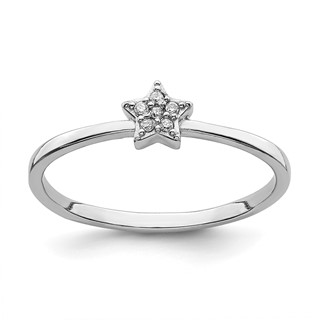 Sterling Silver Rhodium Plated CZ Star Ring