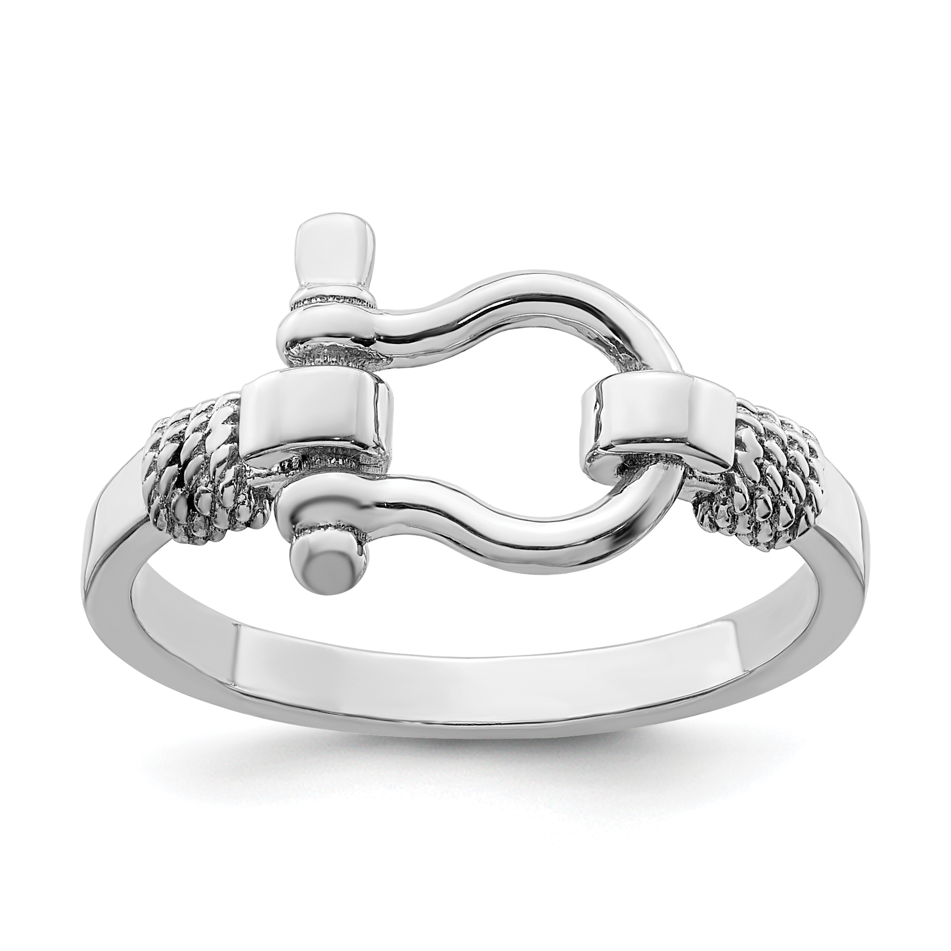 De-Ani Sterling Silver Rhodium-Plated Polished Shackle with Rope Trim Ring (QR7184-7)