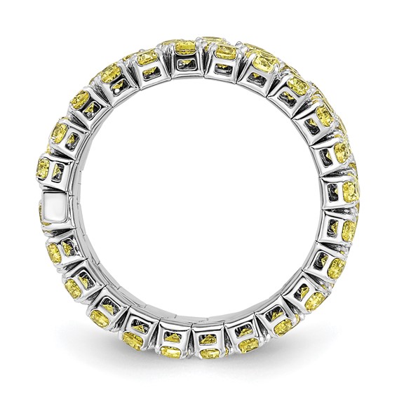 Sterling Silver Rhodium Plated November Yellow Triple CZ Adjustable Ring