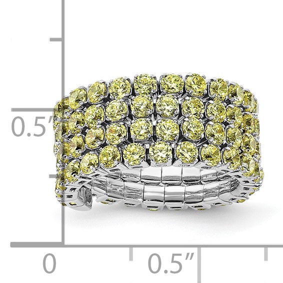 Sterling Silver Rhodium Plated November Yellow Triple CZ Adjustable Ring