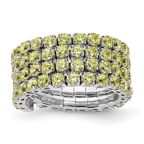Sterling Silver Rhodium Plated November Yellow Triple CZ Adjustable Ring