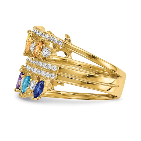 Prizma Sterling Silver Gold-tone 14K Flash Gold-plated Colorful Marquise CZ Ring