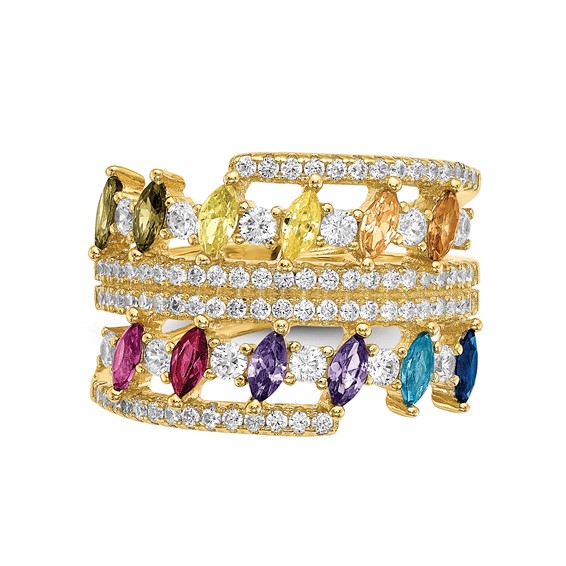 Prizma Sterling Silver Gold-tone 14K Flash Gold-plated Colorful Marquise CZ Ring