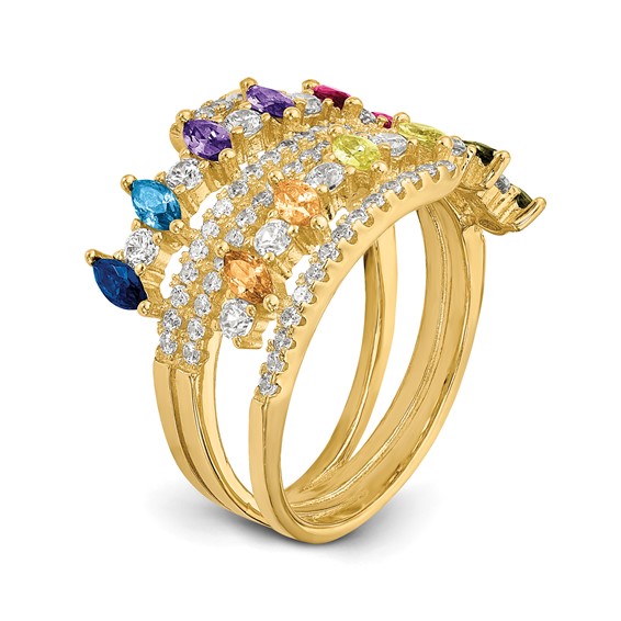 Prizma Sterling Silver Gold-tone 14K Flash Gold-plated Colorful Marquise CZ Ring