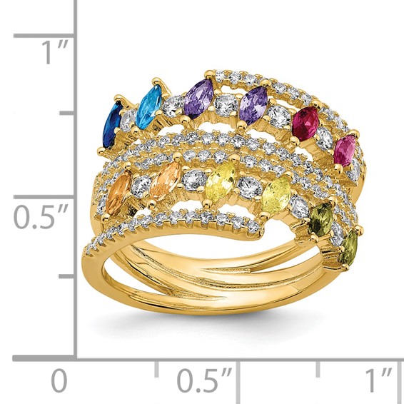 Prizma Sterling Silver Gold-tone 14K Flash Gold-plated Colorful Marquise CZ Ring