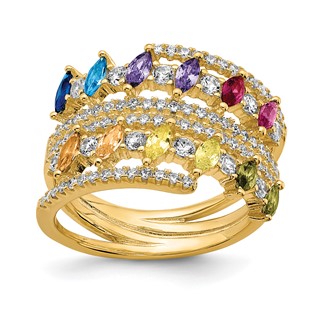 Prizma Sterling Silver Gold-tone 14K Flash Gold-plated Colorful Marquise CZ Ring