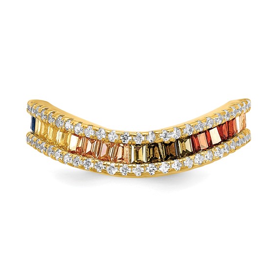 Prizma Sterling Silver Gold-tone 14K Flash Gold-plated White and Colorful Channel-Set CZ Ring