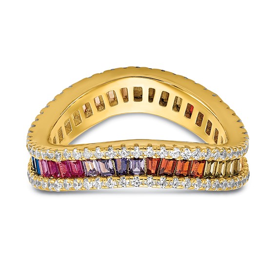 Prizma Sterling Silver Gold-tone 14K Flash Gold-plated White and Colorful Channel-Set CZ Ring