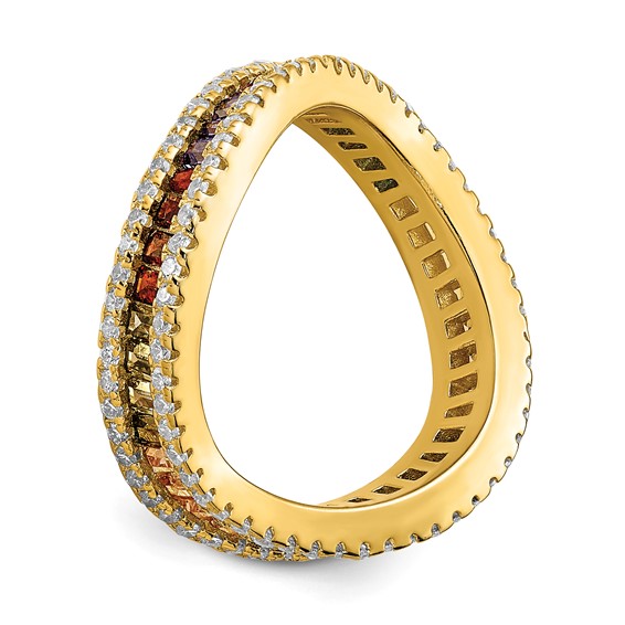 Prizma Sterling Silver Gold-tone 14K Flash Gold-plated White and Colorful Channel-Set CZ Ring