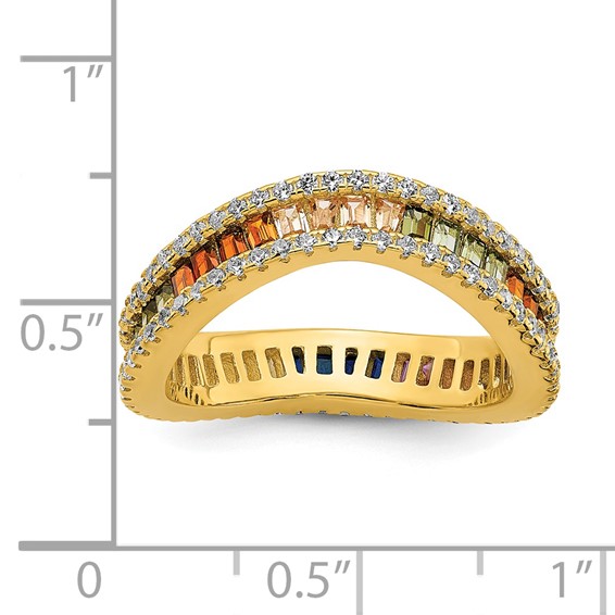 Prizma Sterling Silver Gold-tone 14K Flash Gold-plated White and Colorful Channel-Set CZ Ring