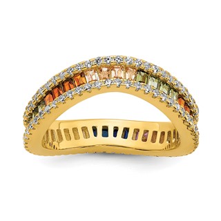 Prizma Sterling Silver Gold-tone 14K Flash Gold-plated White and Colorful Channel-Set CZ Ring