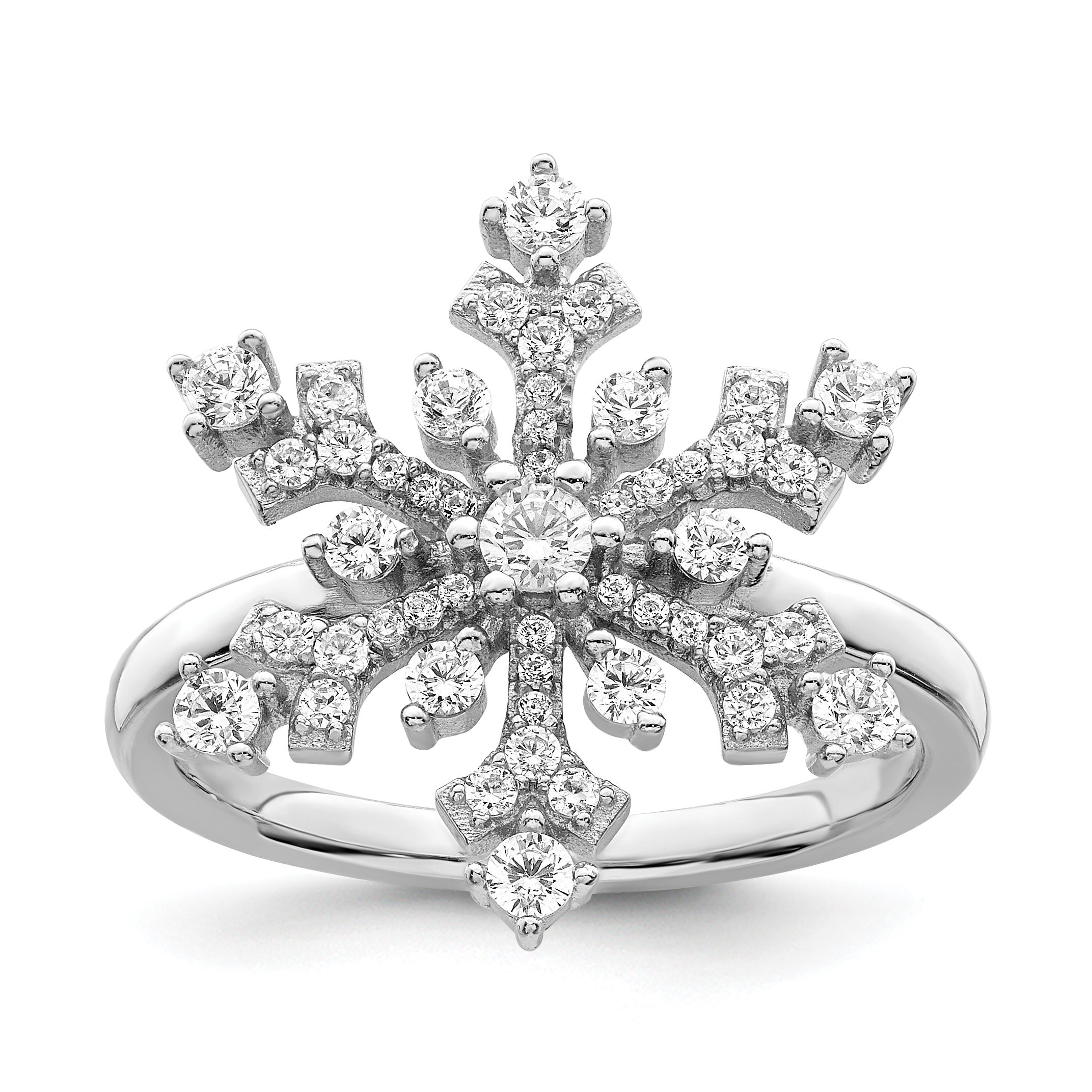Sterling Silver Rhodium-plated CZ Snowflake Ring (QR7195-6)