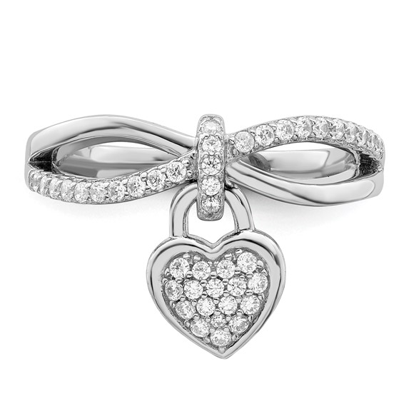 Sterling Silver Rhodium-plated CZ Heart Dangle Ring