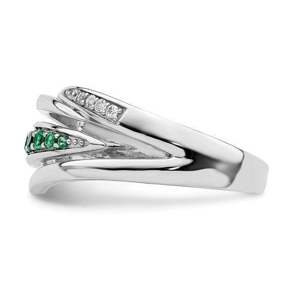 Sterling Silver Rhodium-plated Green & White CZ Ring