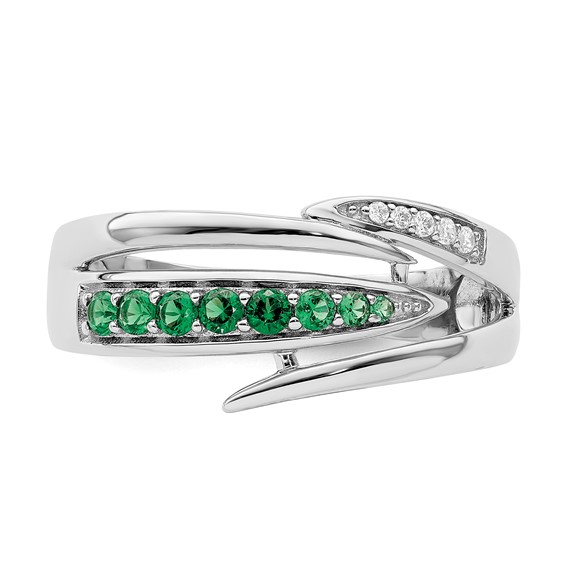 Sterling Silver Rhodium-plated Green & White CZ Ring